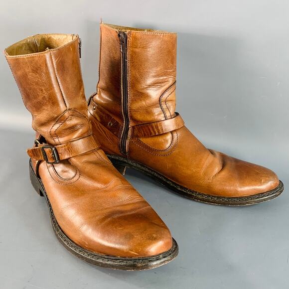 FRYE Size 13 Brown Leather Side Zipper Harness Boots - Picture 1 of 9